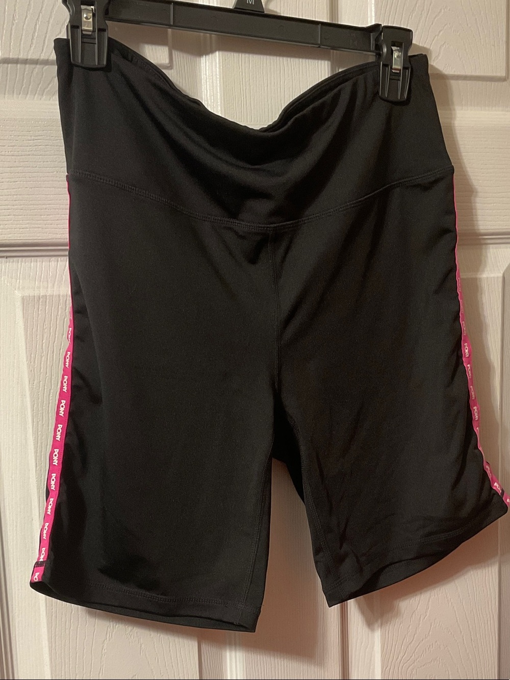 Pony Black Bike Shorts with Pink Side Logo Trim